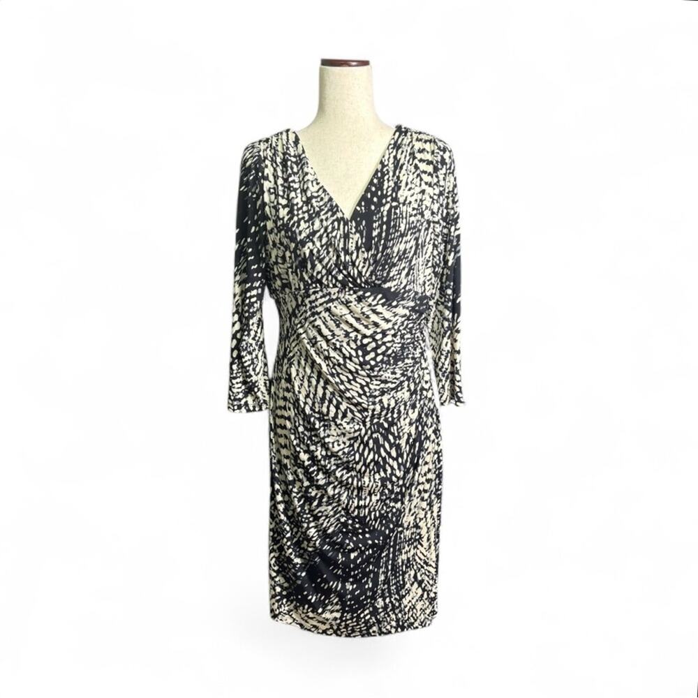 NWT Ralph Lauren Black and Cream Patterned Long Sleeve Dress Size 10 J0190